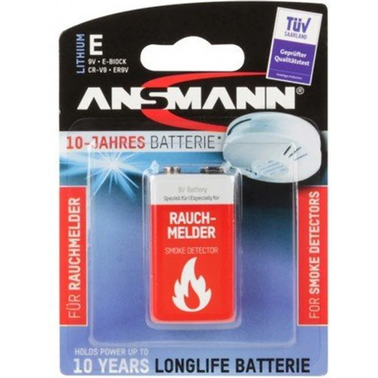 ANSMANN Lithium longlife Rauchmelder 9V Block Batterien - Premium Qualität für höhere Leistung, 9V Batterie ideal für Feuermelder, Bewegungsmelder, Alarmanlagen & Kohlenmonoxid Warnmelder – Bild 1