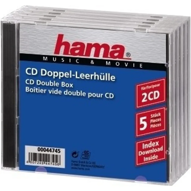 Hama CD Double Jewel Case Standard, Pack 5 (Transparent)