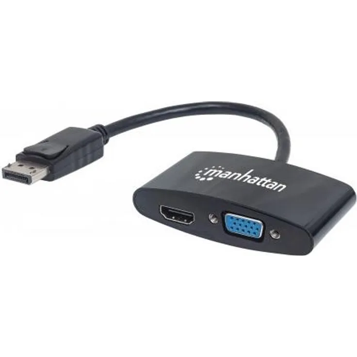 Manhattan 152587 2-in-1 4K Adapter DisplayPort-Stecker auf HDMI-VGA-Buchse passiv schwarz