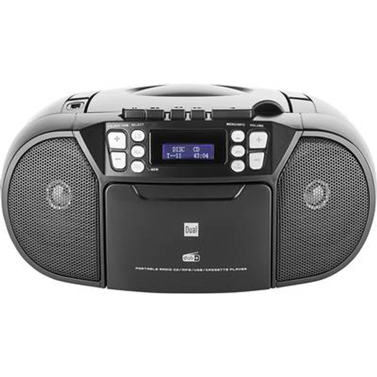Dual DAB-P 210 Kassettenradio mit CD - DAB(+)-UKW-Radio - Boombox - CD-Player - Stereo Lautsprecher - USB-Anschluss - Aux-Eingang - Netz- - Batteriebetrieb - Tragbar Schwarz