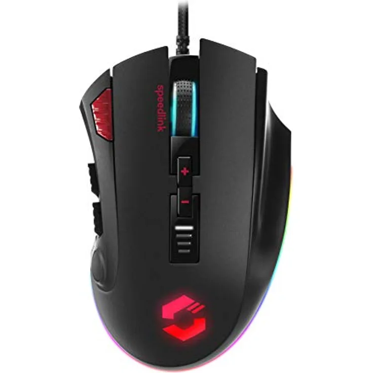Speedlink TARIOS RGB Gaming Mouse - USB Maus mit RGB Beleuchtung für Büro-Home Office (12 programmierbare Tasten - mit dpi-Schalter bis zu 24000 dpi) für PC-Notebook-Laptop, schwarz