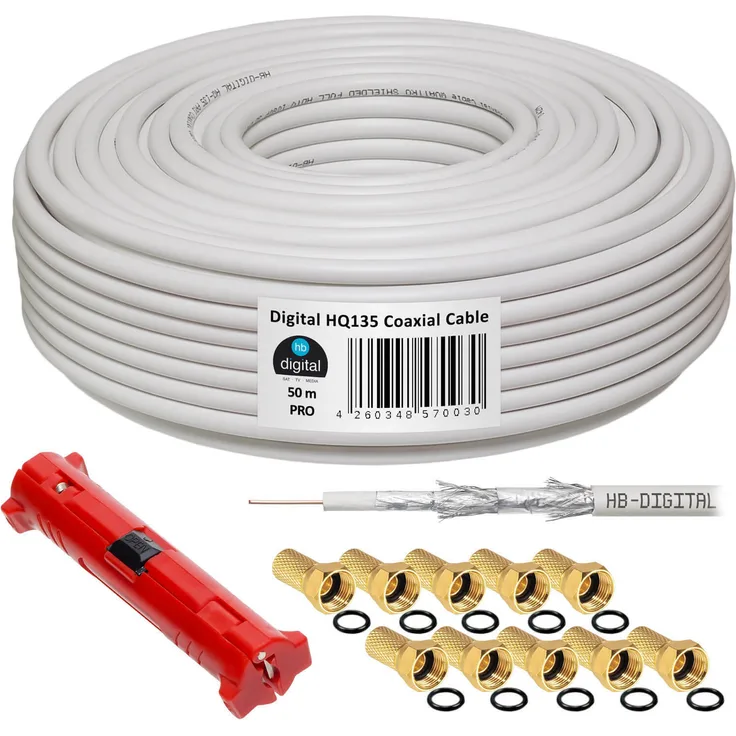 SET Koaxial Kabel 135 HQ + F-Stecker + Abisolierer