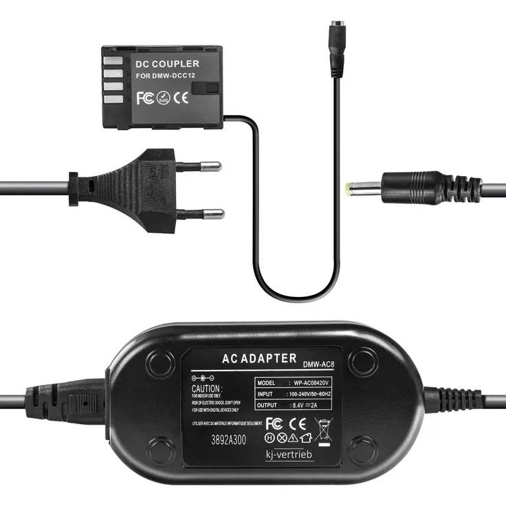 kj-vertrieb Netzteil mit Akkuadapter für Panasonic Lumix DMC-GH3, GH3A, GH4, GH5- ersetzt DMW-DCC12, DMW-DCC12E, DMW-AC8, DMW-AC8EG - 8,4V 2A