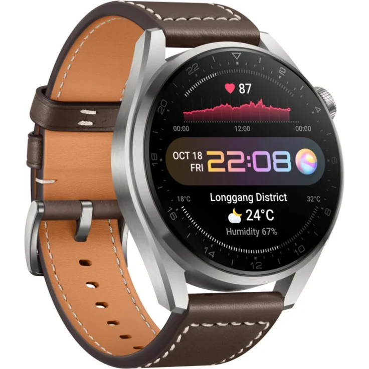 Huawei Watch 3 Pro Classic Edition Smartwatch GPS, Unisex, 48mm, Lederarmband, Titanium/Braun – Bild 1