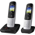 Panasonic KX-TGH722GS Schnurlostelefon Duo mit Anrufbeantworter (DECT Telefon, strahlungsarm, Farbdisplay, Anrufsperre, Freisprechen), schwarz, silber