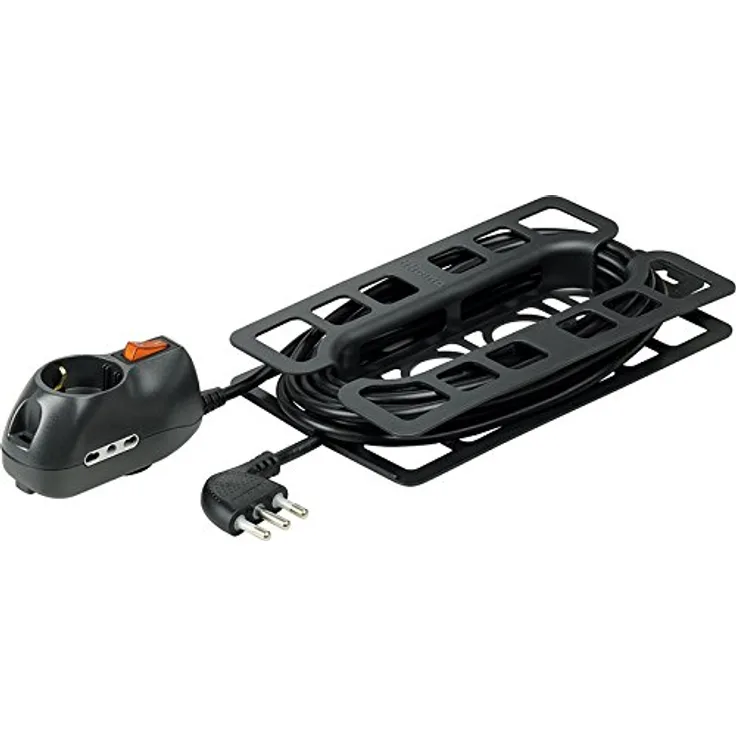 Bticino 3635 GB Verlängerung häuslicher btre mit Stecker 16 A, 2 Steckdosen, 10-16 A und 1 Stecker P30 und beleuchtetem Schalter, Länge 5 Meter, grau