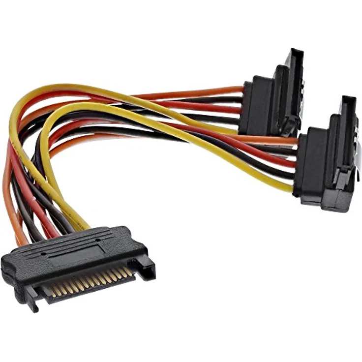 InLine SATA Strom-Y-Kabel, SATA Buchse an 2x SATA Stecker gewinkelt, mit Sicherheitslaschen, 0,3m (29683Y)