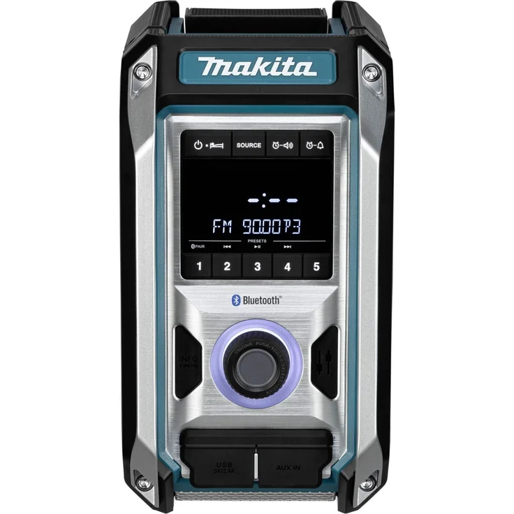 Makita DMR114 12 bis 18 V Li-Ion Baustellenradio mit Bluetooth, LCD-Display, Wecker, geeignet für Outdoor, spritzwassergeschützt, blau – Bild 4