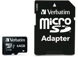 SDXC 64 GB UHS-I (U3) -Mikrospeicherkarte (90 MB- s), V30, Klasse 10 + Verbatim-Adapter