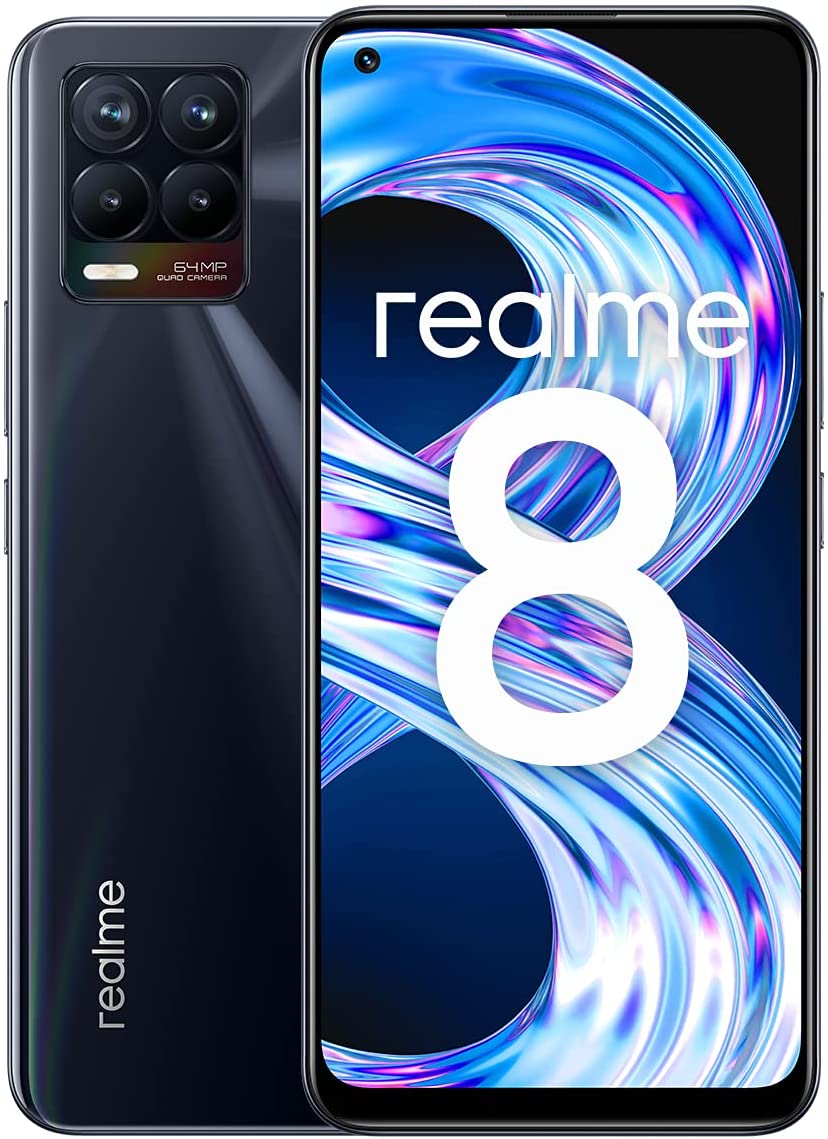 realme 8 Smartphone 16,3cm (6,42 Zoll) AMOLED-Display, 128GB interner Speicher, 6GB RAM, Dual-SIM, Android 11, Punk Black