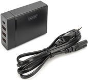 DIGITUS 4-Port Universal USB Ladegerät, Ladeadapter, 1x USB Typ-C, 3X USB A, Power Delivery 2.0, EU-Netzstecker, Sicherheits-Schutzfunktionen, Schwarz