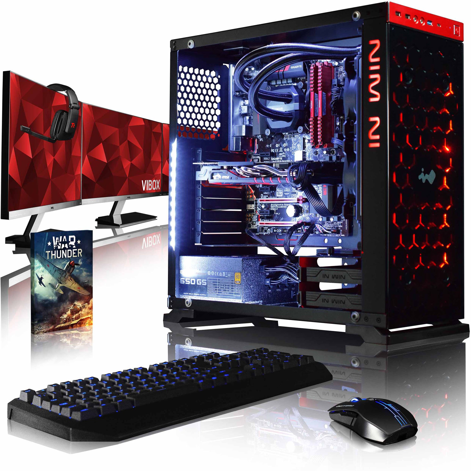VIBOX Armageddon GM780-183 Gaming PC Computer mit Spiel Bundle, 3x Triple 27 Zoll HD Monitor (4,6GHz Intel i7 6-Core, MSI Nvidia GeForce GTX 1080 Grafikkarte, 16GB DDR4 RAM, 1TB HDD, Ohne OS)