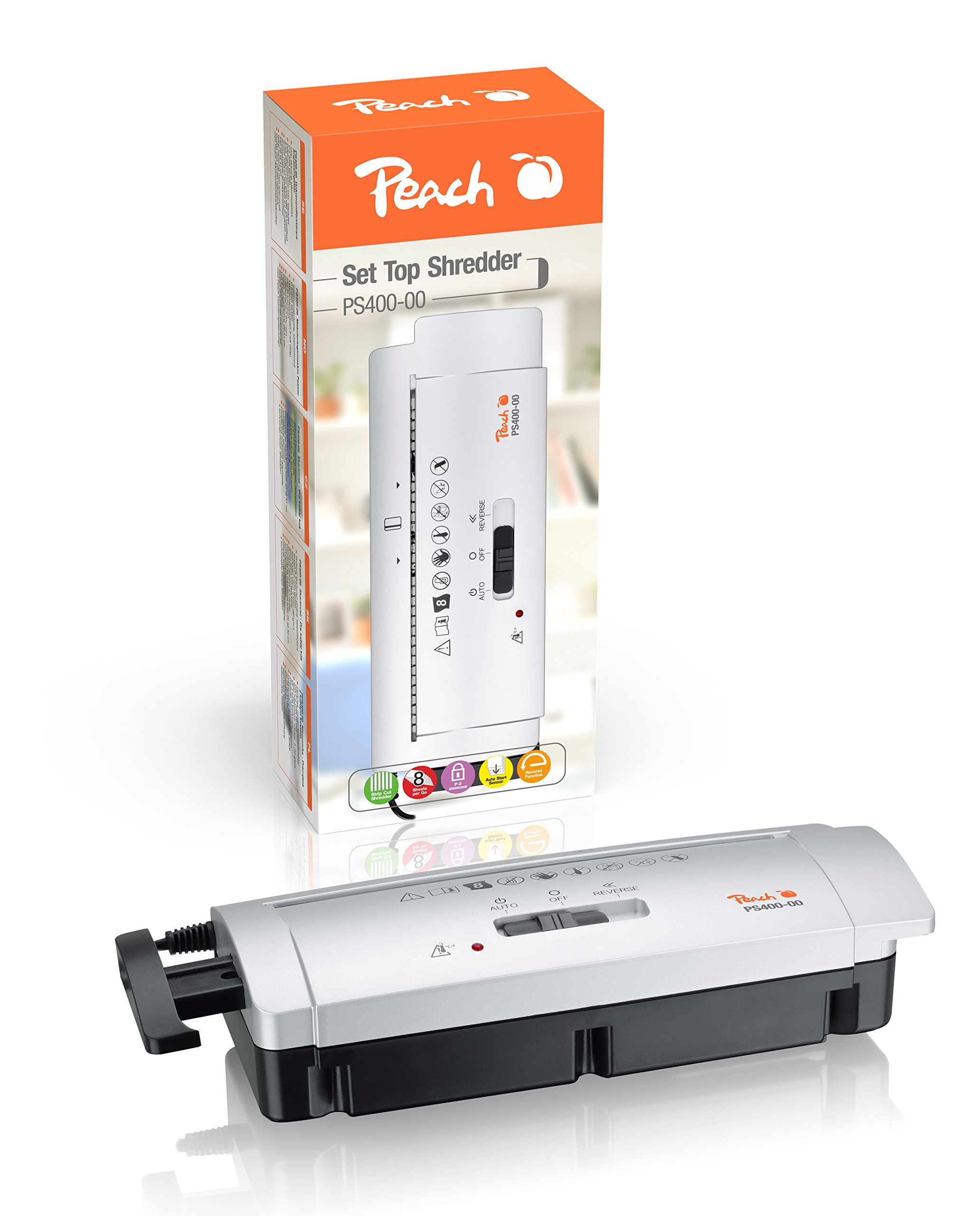 Peach PS400-00 Streifenschnitt Aktenvernichter | 6 Blatt | 7 mm Streifenbreite | schreddert Papier und Kreditkarten | platzsparender Aufsatz | für alle Papierkörbe mit 28-35 cm Durchmesser - Preisvergleich