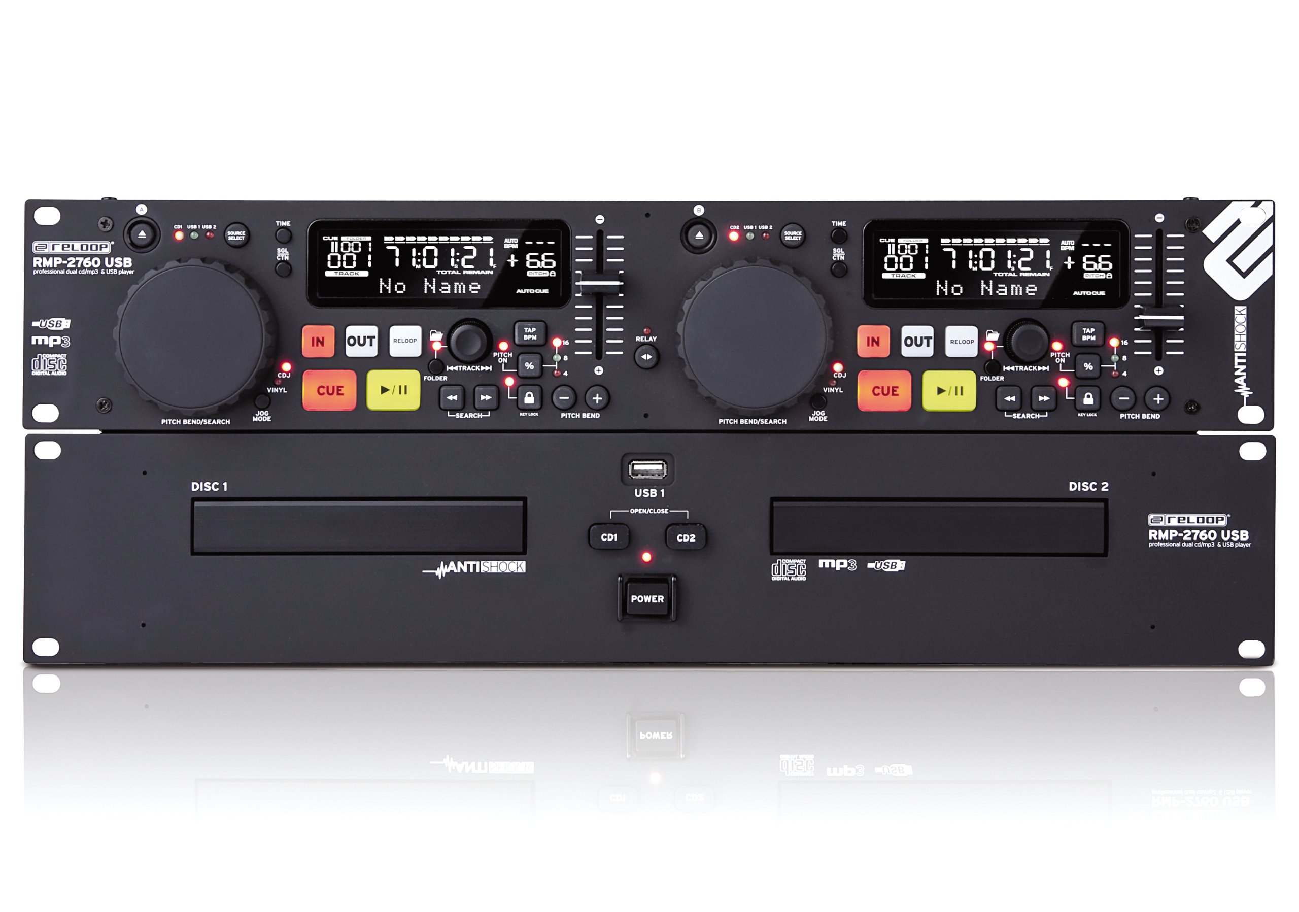 Reloop RMP-2760 USB - MP3-USB-fähiger CD-Player, große LCD-Displays, zwei USB 2.0-Ports zum Anschluss von Festplatten-USB-Sticks, schwarz