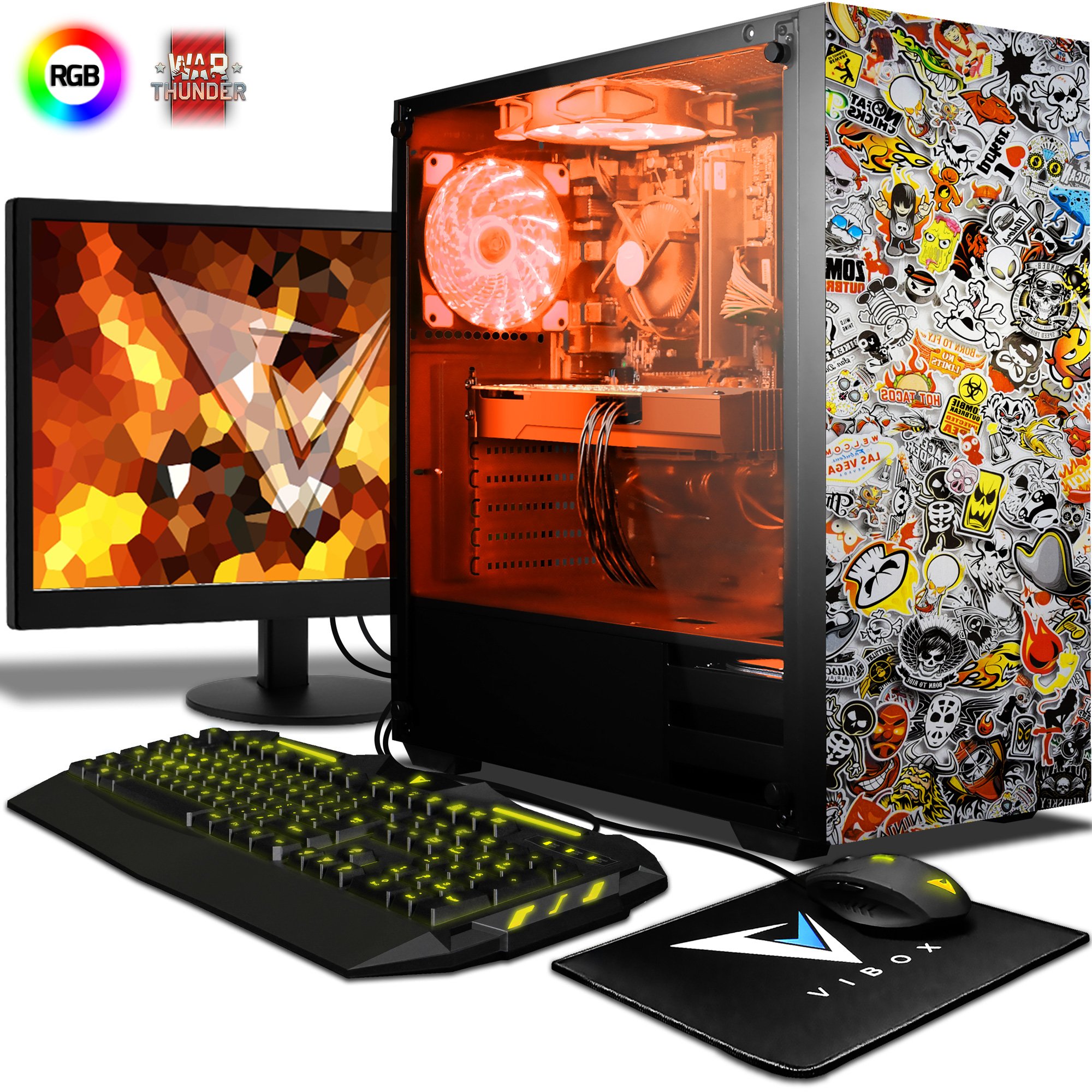 VIBOX Killstreak GS770-163 Gaming PC Computer mit Spiel Bundle, 22 Zoll HD Monitor (4,3GHz Intel i5 6-Core Prozessor, Nvidia GeForce GTX 1070 Grafikkarte, 16GB DDR4 RAM, 120GB SSD, 2TB HDD, Ohne OS)