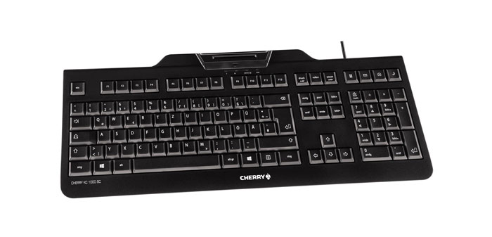 Cherry KC 1000 SC, Intelligente Sicherheitstastatur mit USB und Kartenleser, QWERTY-Tastatur Spanisches Layout,Schwarz