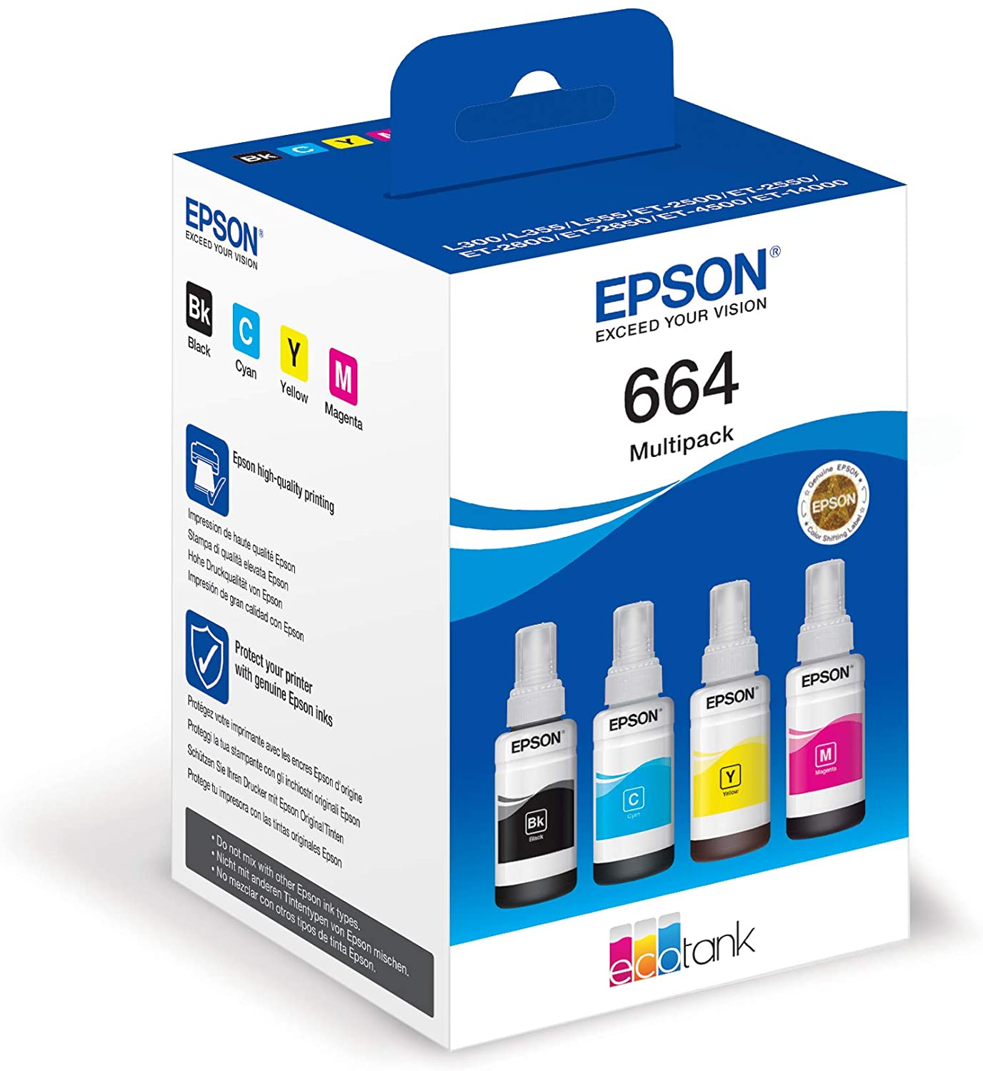 Epson EcoTank 664 - 4er-Pack - Schwarz, Gelb, Cyan, Magenta - Original - Nachfülltinte - für Epson L380, L395, L495, EcoTank ET-2650, L1455, L656, EcoTank ITS L3050, L3060, L3070