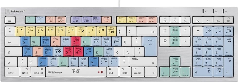 LogicKeyboard LKB-CBASE-CWMU-DE Tastatur, Steinberg Cubase-Nuendo ALBA DE (Apple Mac) Silber-Weiß-Bunt (Deutsch QWERTZ)