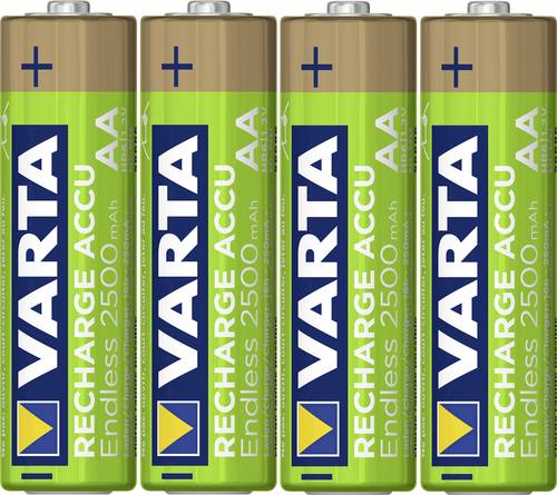 Varta Endless Energy Akku 2500mAh bis zu 500 Ladezyklen - geringe Selbstentladung, Ready2Use vorgeladene AA Mignon Ni-MH Accu, 4er Pack wiederaufladbar ohne Memory-Effekt - sofort einsatzbereit