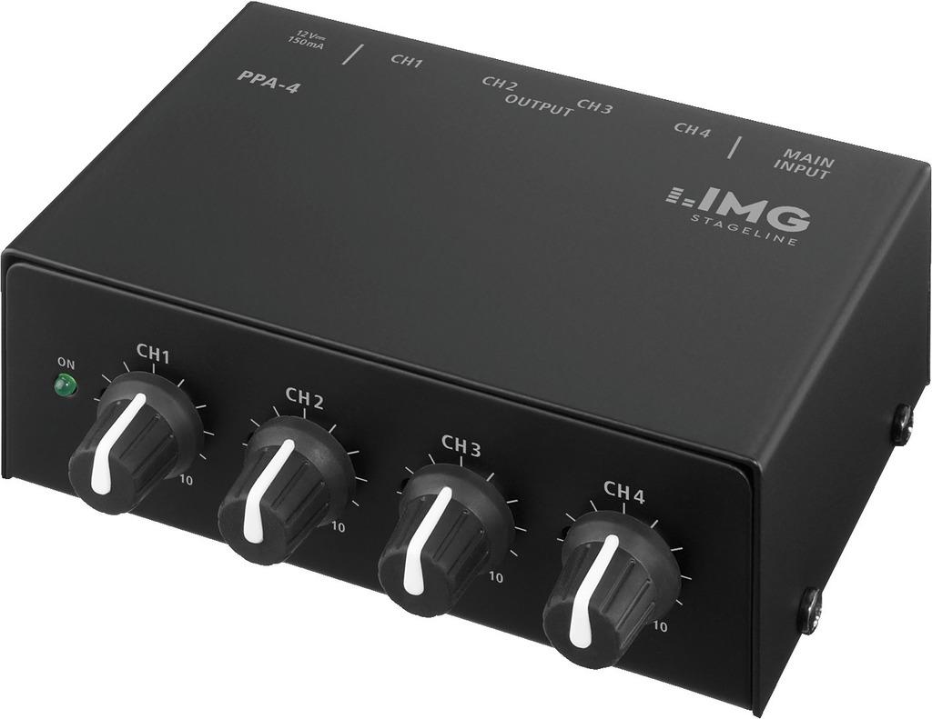 IMG STAGELINE PPA-4 Stereo-Kopfhörerverstärker, 4 separate Headphone Amplifier in einem Gehäuse mit jeweils einem Pegelregler pro Amp, in Schwarz
