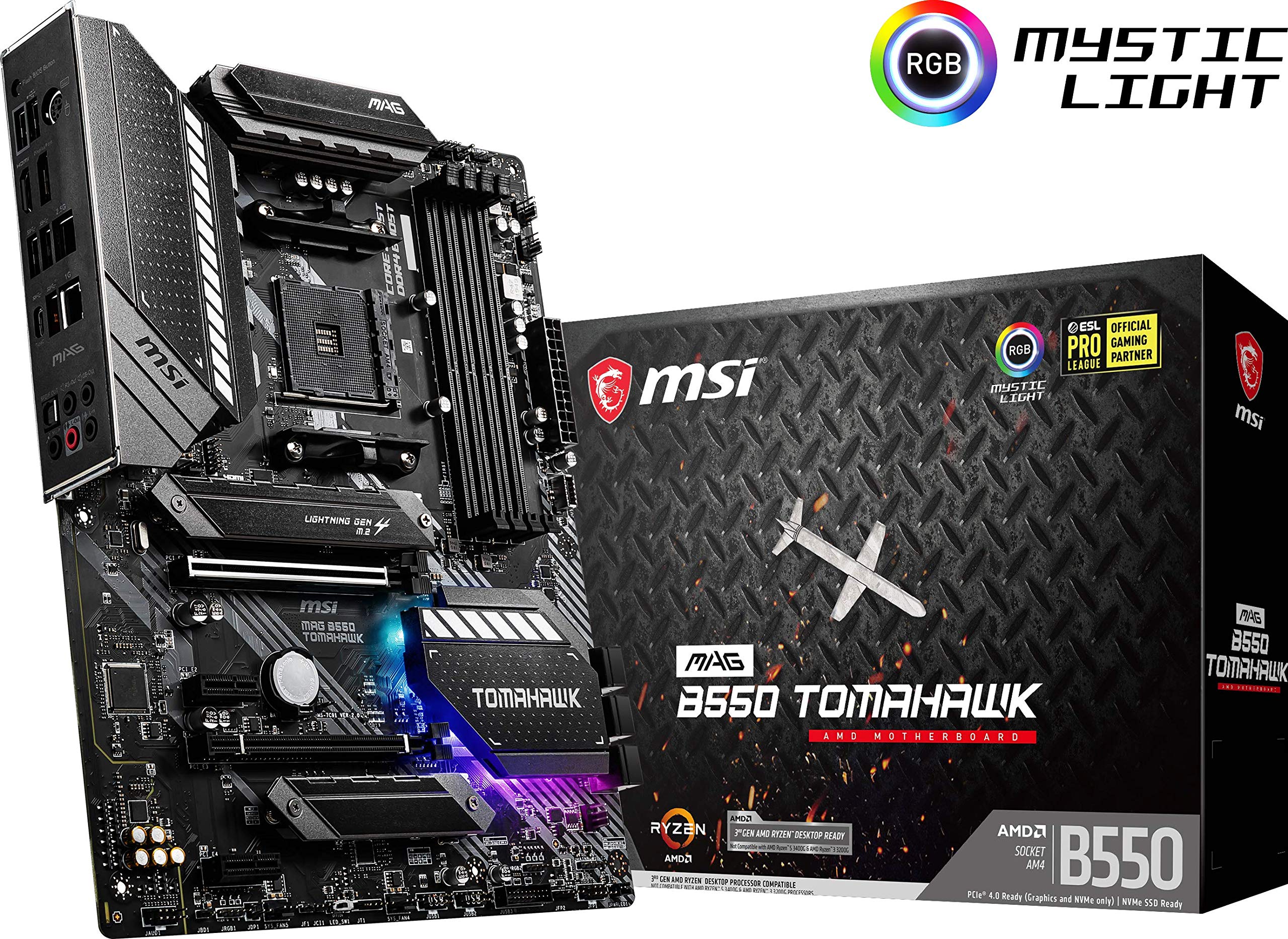 MSI MAG B550 Tomahawk Gaming Motherboard (AMD AM4, DDR4, PCIe 4.0, SATA 6Gb-s, M.2, USB 3.2 Gen 2, HDMI-DP, ATX)