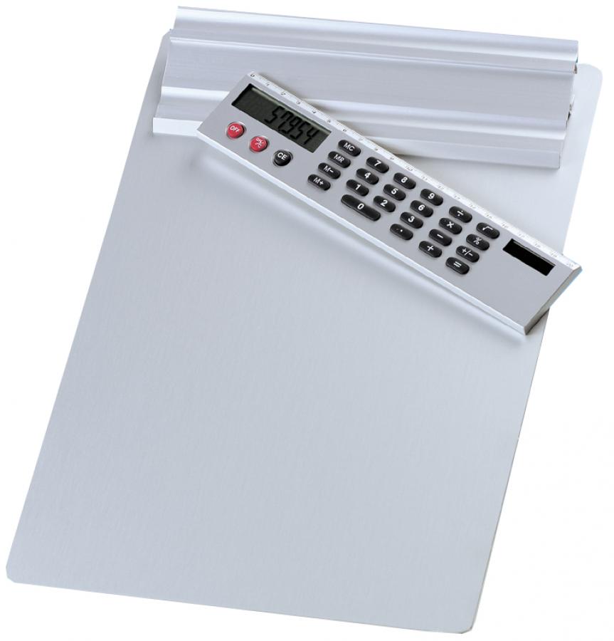 Wedo 57954 Klemmbrett A4, Alumnium Schreibplatte, abnehmbarer Solar Taschenrechner, Aufhängemöglichkeit, silber