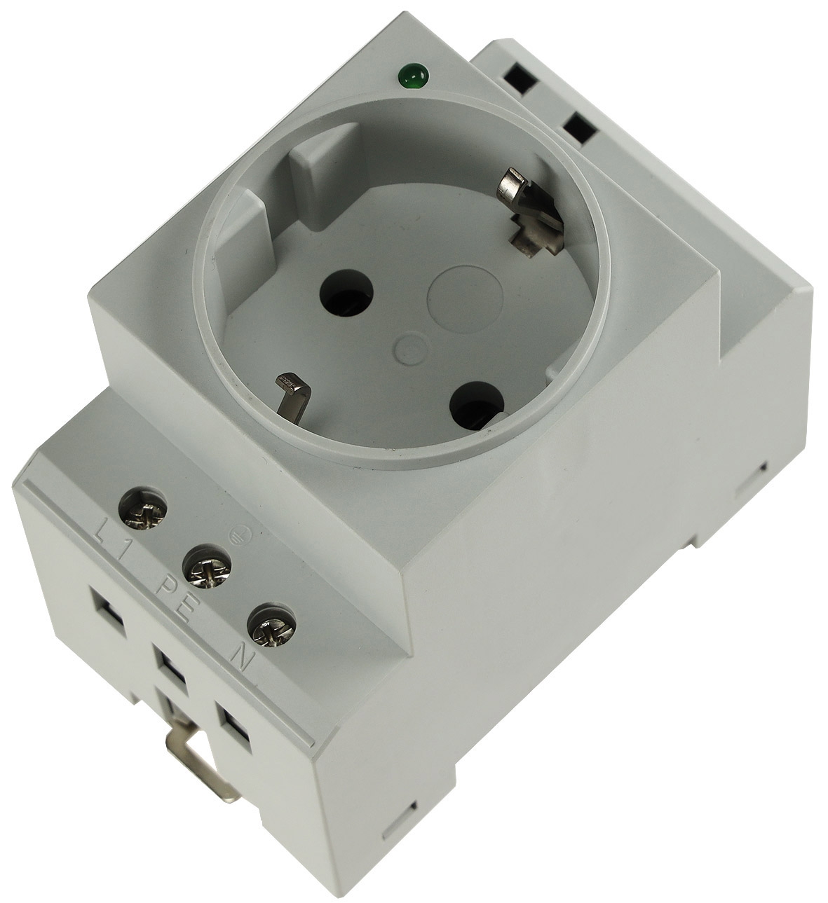 Schutzkontakt-Steckdose für Hutschiene mit LED, 230V, 16A, VDE