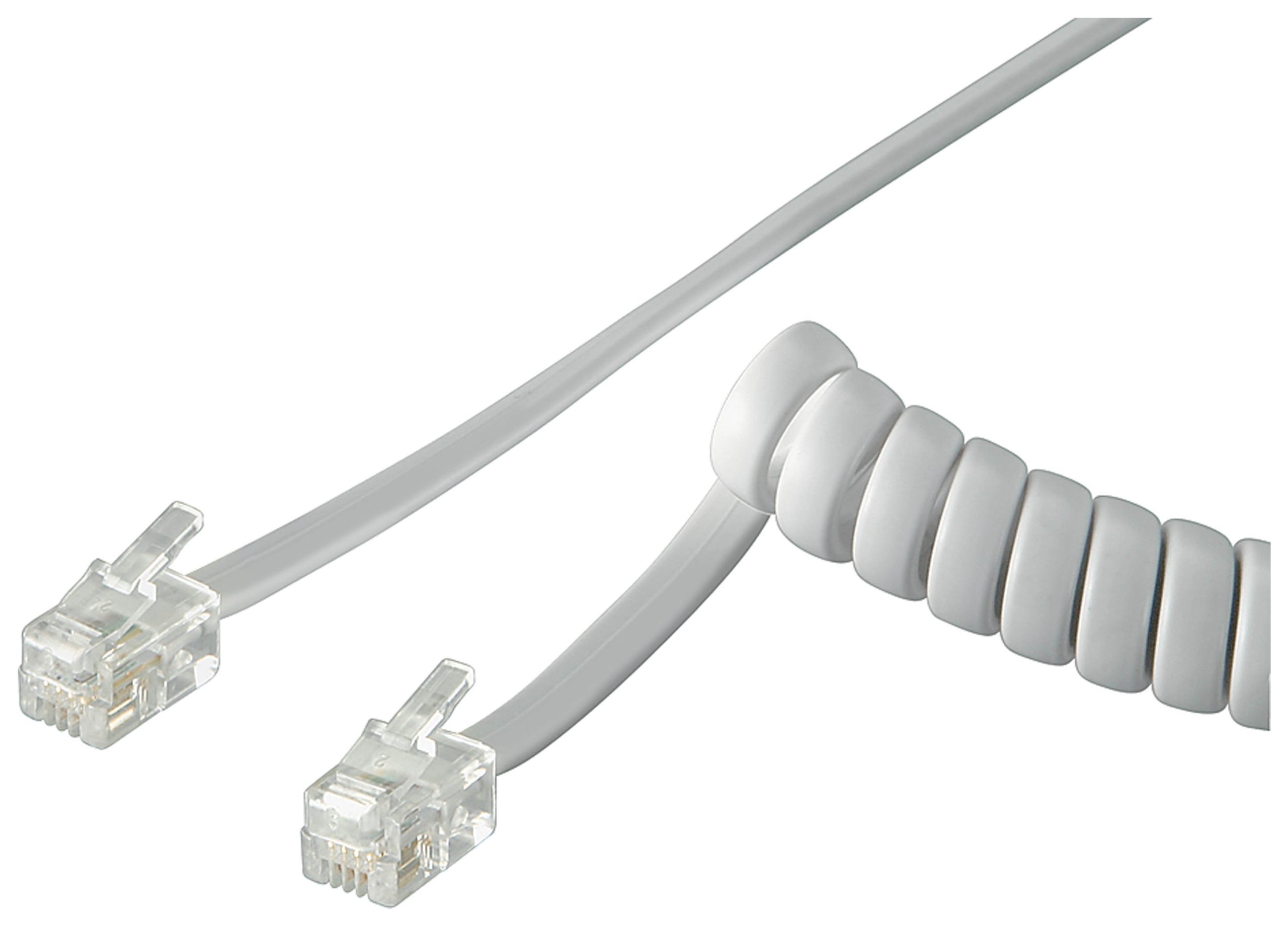 Goobay 50246 Telefonhörer Spiralkabel, Flachkabel mit RJ10-Stecker (4P4C) auf RJ10-Stecker (4P4C), Weiß, 2 Meter