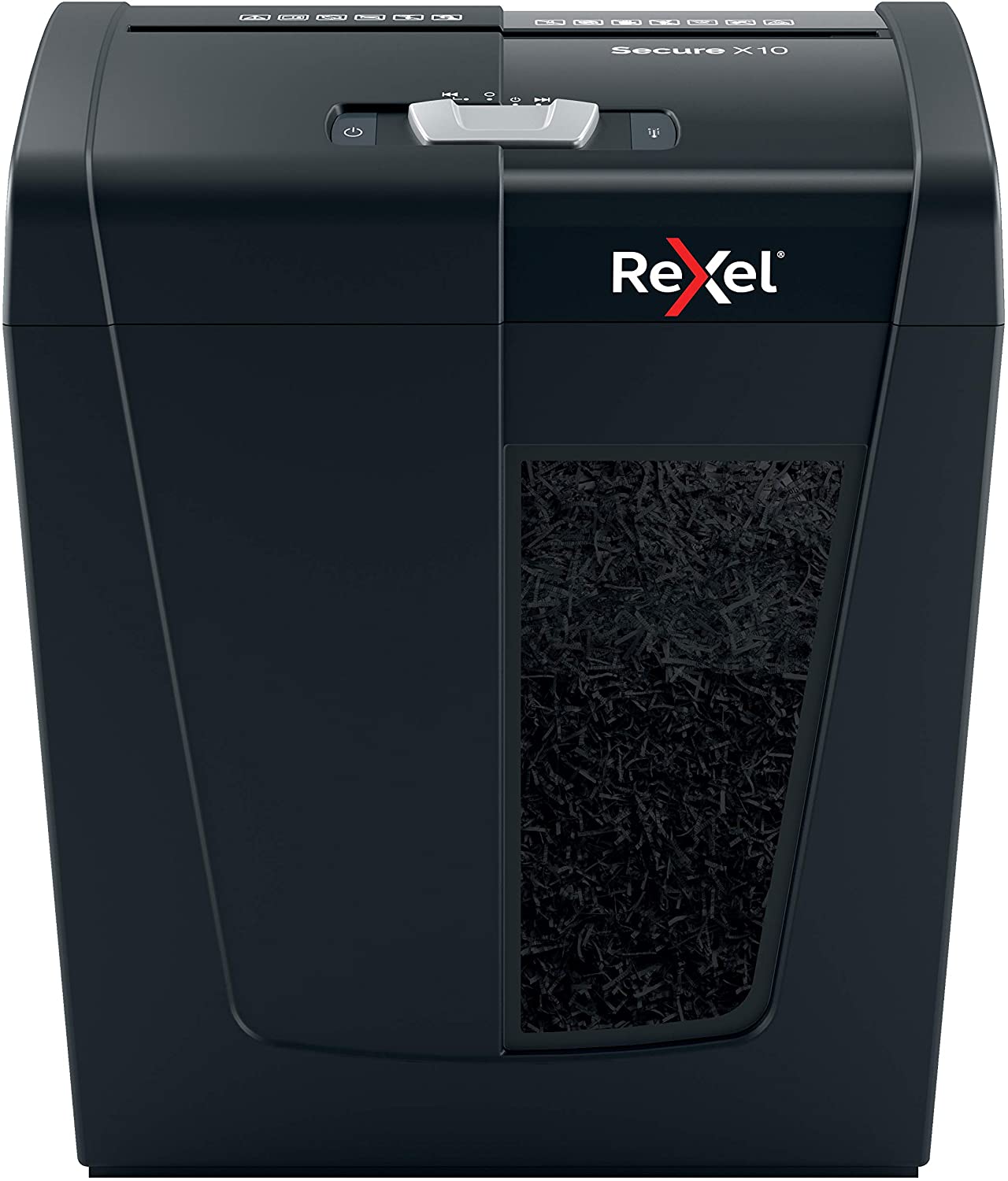 REXEL Aktenvernichter Secure X10, Partikel 4 x 40 mm,schwarz Schnittleistung: 10 Blatt, Auffangvolumen: 18 Liter, - 1 Stück (2020124EU) - Preisvergleich