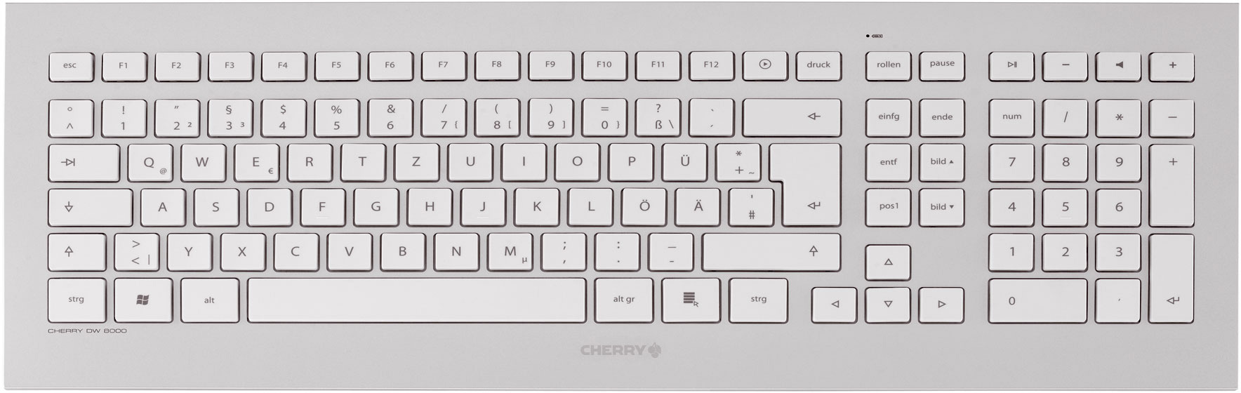 CHERRY DW 8000 - Tastatur-und-Maus-Set - kabellos - 2.4 GHz - US mit Euro-Symbol QWERTY - weiß, Silber (JD-0310EU)