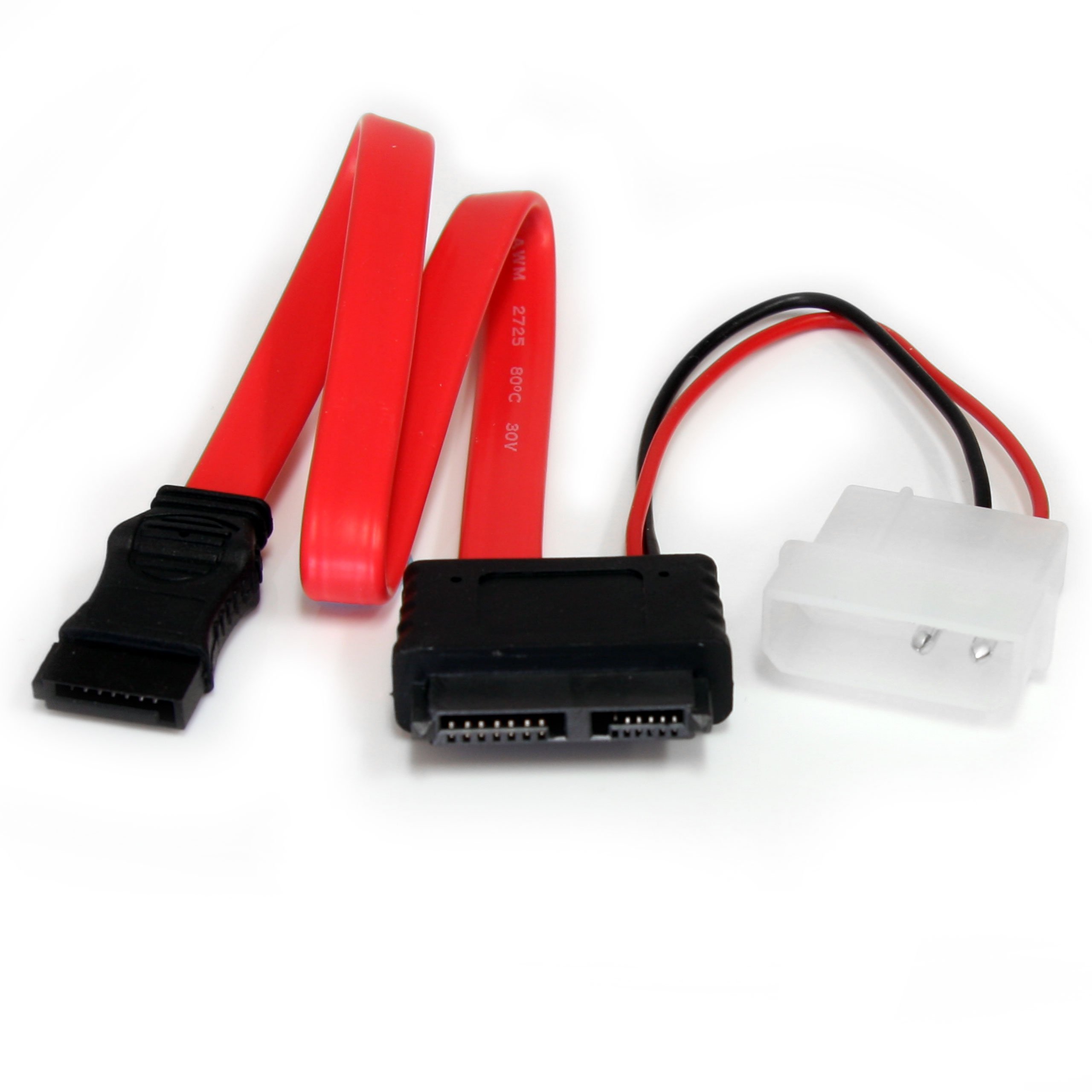 StarTech.com Slimline SATA auf SATA mit LP4-Stromkabel / Adapter - SATA-Kabel - Serial ATA 150/300/600 - interne Stromversorgung, 4-polig, Slimline SATA 13-polig - 7-poliges SATA - 30cm - Rot (SLSATAF12)