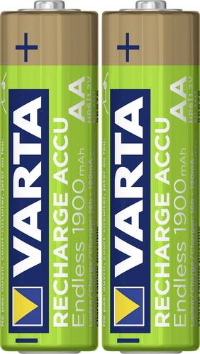 Varta Endless Akku, wiederaufladbar bis zu 2100 Aufladungen, geringe Selbstentladung, Ready-To-Use vorgeladener AA Mignon Ni-MH Akku, 2er Pack, 1900mAh, wiederaufladbar ohne Memory Effekt