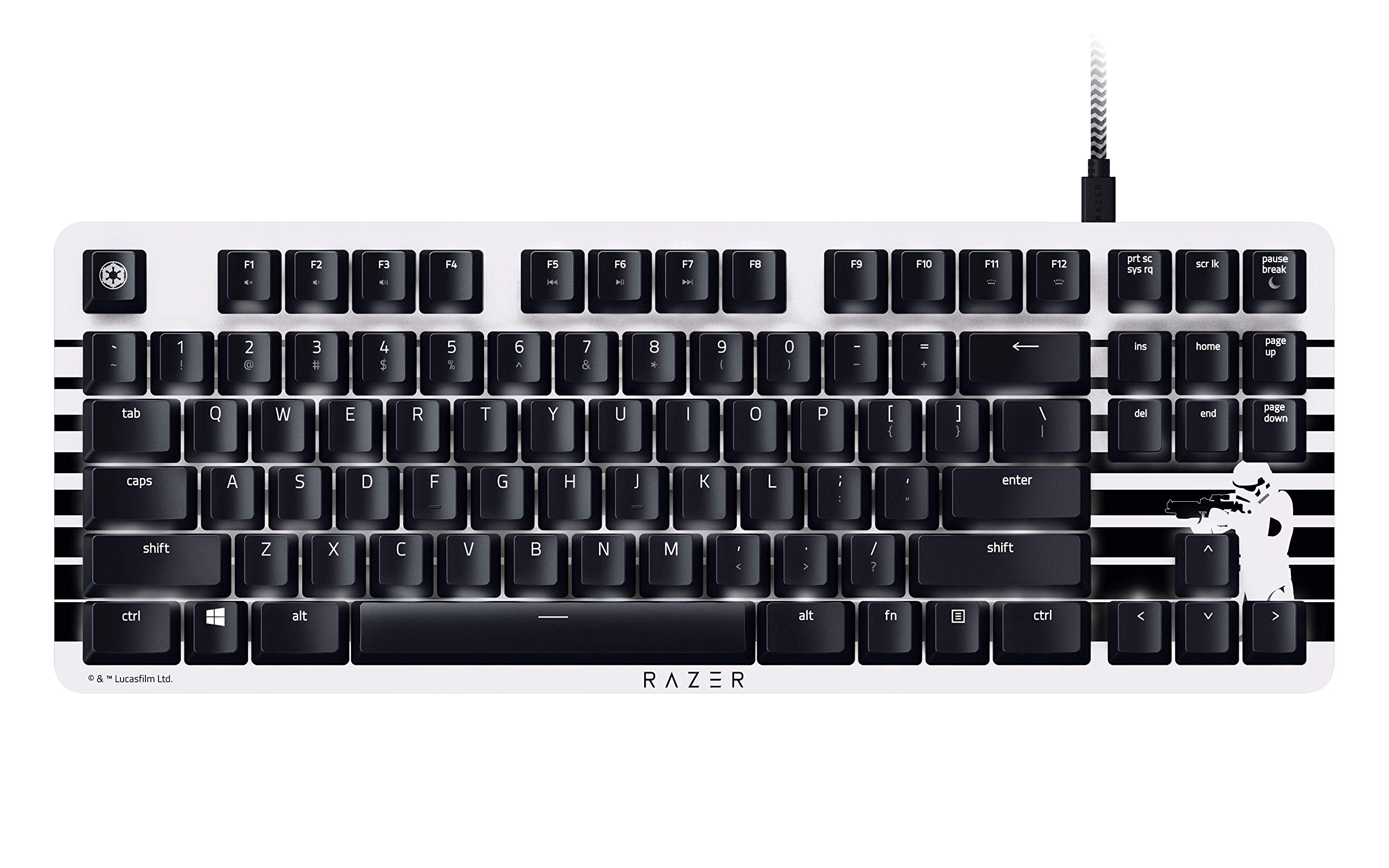 Razer Blackwidow Lite Stormtrooper Edition Mechanische Gaming-Büro Tastatur (Leise & Taktile Orange Switches, Kompakt mit abnehmbarem Kabel im tenkeyless Design, US Layout QWERTY),Schwarz-Weiß