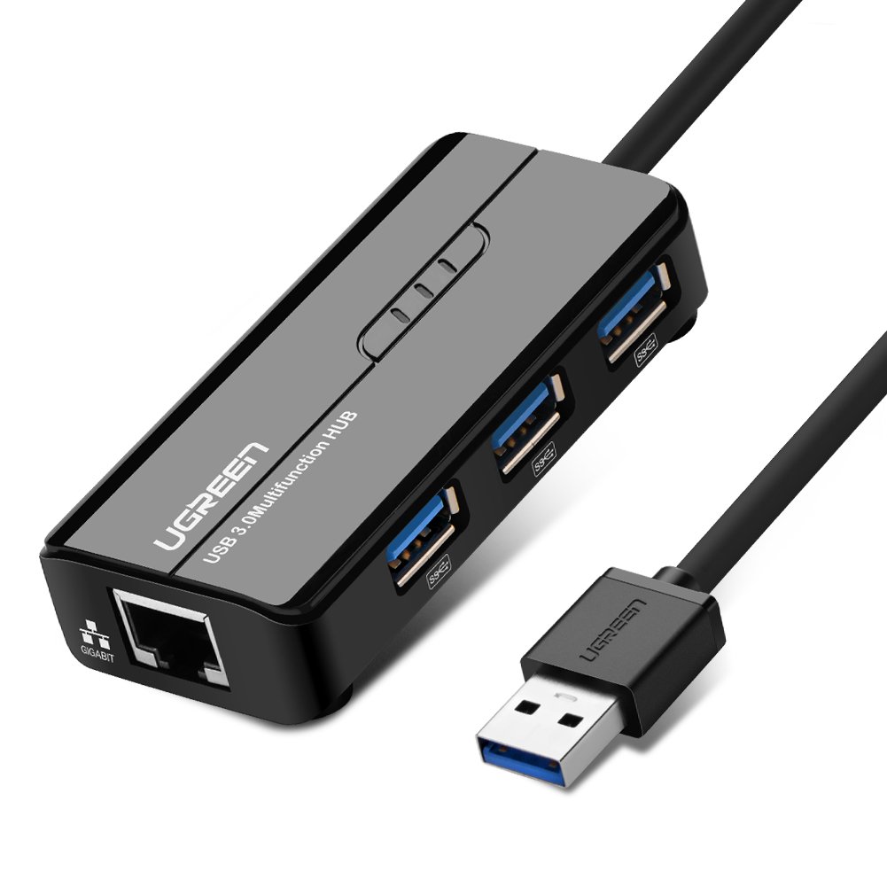 UGREEN USB 3.0 Hub 3 Port mit Gigabit Netzwerkadapter Lan RJ45 Ethernet Adapter 10/100/1000 für Macbook Pro Air, iMac, Mac Mini, ChromeBook Pixel, Surface Pro, Lenovo Yoga 710,Lenovo Miix 510 Schwarz