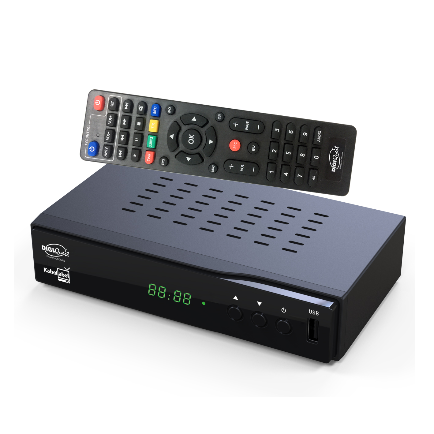 Digiquest KabelAbel Full-HD Kabelreceiver Digital DVB-C, HDMI, Scart, LAN, USB, Display, Tasten, 2in1 Fern