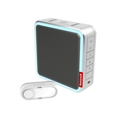 Honeywell Home MP3-Funk-Gong-Set, bis zu 20 MP3-Melodien aufspielbar, mit Reichweitenverstärker und Klingeltaster, silber- grau, DC917SG