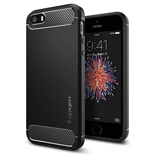Spigen Rugged Armor für iPhone SE 2016-5S-5 Hülle, Robuste TPU Silikon Schwarz Schutzhülle Stylisch Design Handyhülle Case Schwarz 041CS20167