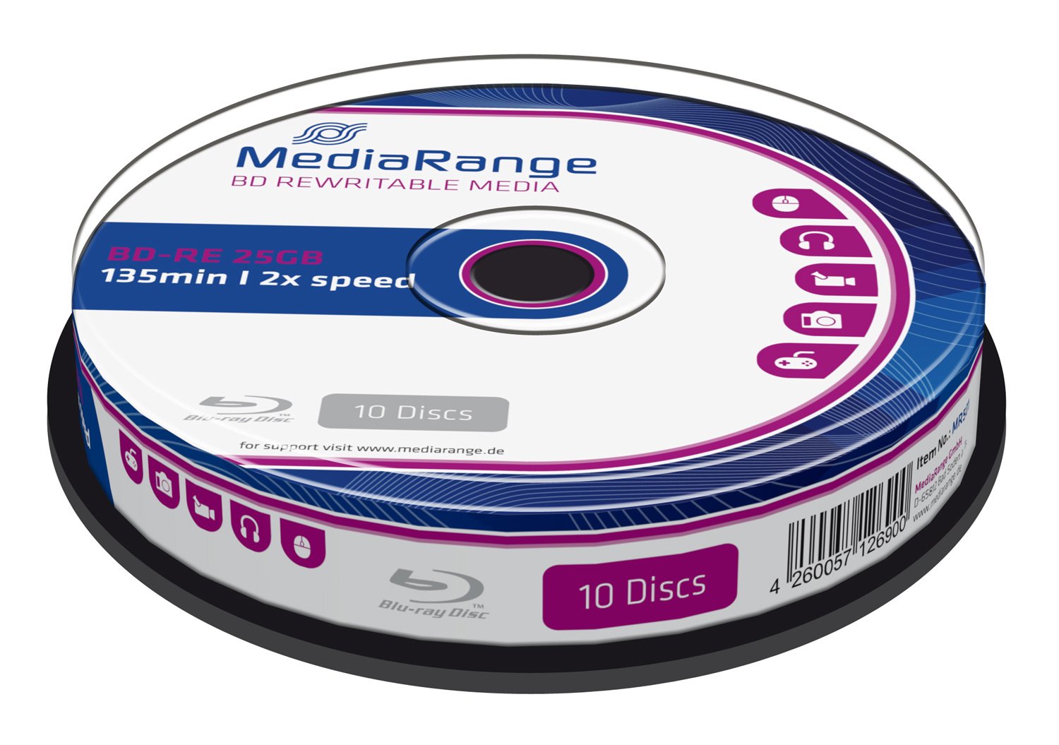 MediaRange MR501 BD-RE Blu-ray Disc (25GB 2 x Speed, wiederbeschreibbar, 10 Stück)