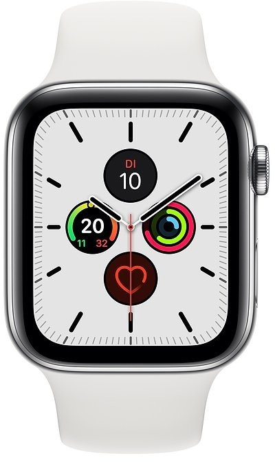 Apple Watch Series 5 Smartwatch GPS + LTE, Unisex, 40mm, Edelstahlgehäuse, Sportarmband, Weiß