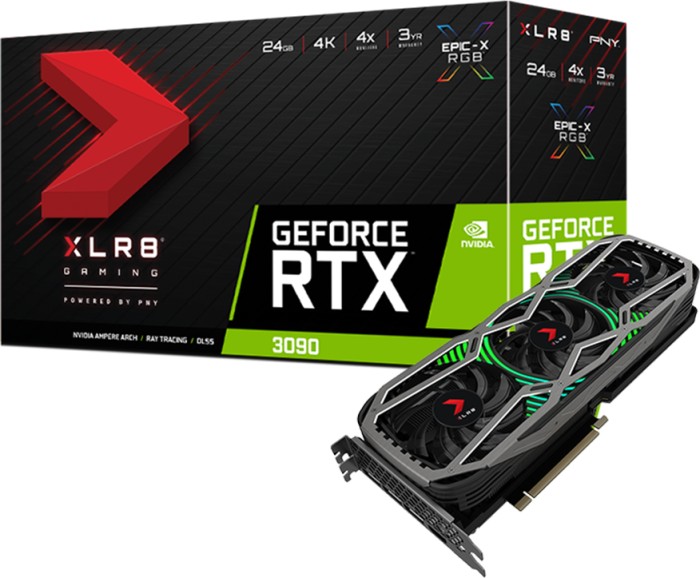PNY GeForce RTX 3090 OC XLR8 Gaming Epic-X RGB Triple Fan Edition, 24GB GDDR6X, HDMI, 3x DP (VCG309024TFXPPB)