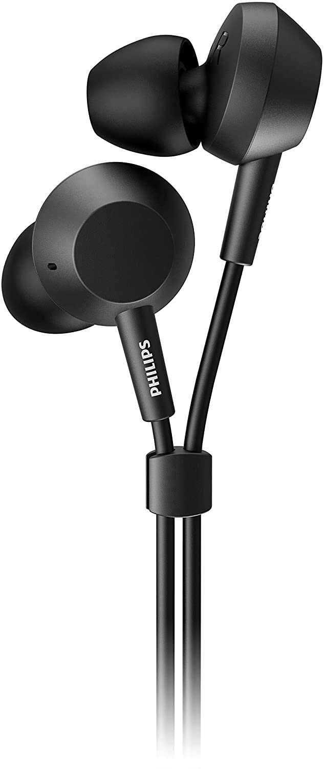 Philips E4105BK-00 In-Ear Kopfhörer mit Mikrofon, geeignet für Sport, spritzwassergeschützt, schwarz