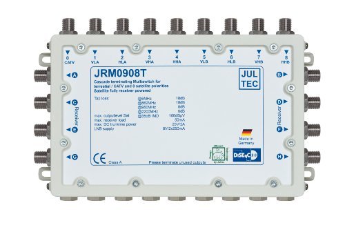 JULTEC JRM0908T 2 Satelliten Multischalter 9/8 für 8 Teilnehmer Receivergespeist ohne Strom/ Stromanschluss, Druckgussgehäuse, Neueste Generation