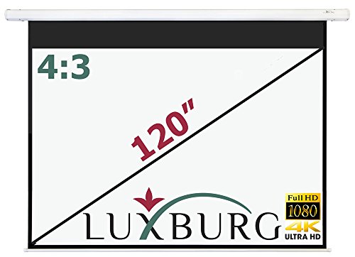 Luxburg Beamer Leinwand 300x225 cm (Diagonale ca. 150' inch Zoll / 381 cm) Full HD 3D Rollo Leinwand zur Deckenmontage/Wandmontage, mattweißes Leinwandtuch mit Glasfaser, überabeitetes Modell 2015