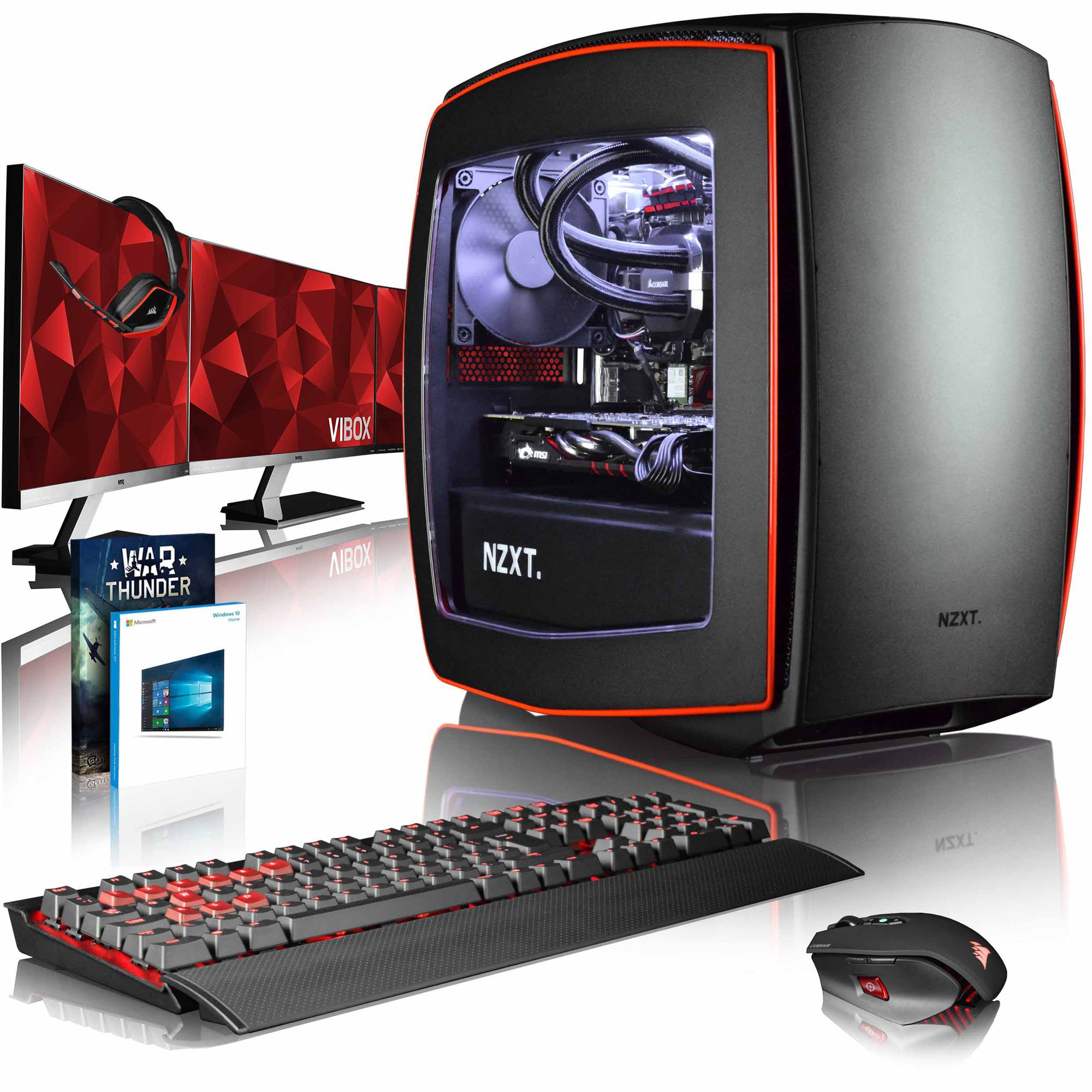 VIBOX Atom GL780-160 Gaming PC Computer mit Spiel Bundle, Windows 10 OS, 3x Triple 27 Zoll HD Monitor (4,7GHz Intel i7 6-Core, MSI Nvidia GeForce GTX 1080 Grafikkarte, 8GB DDR4 RAM, 2TB HDD)