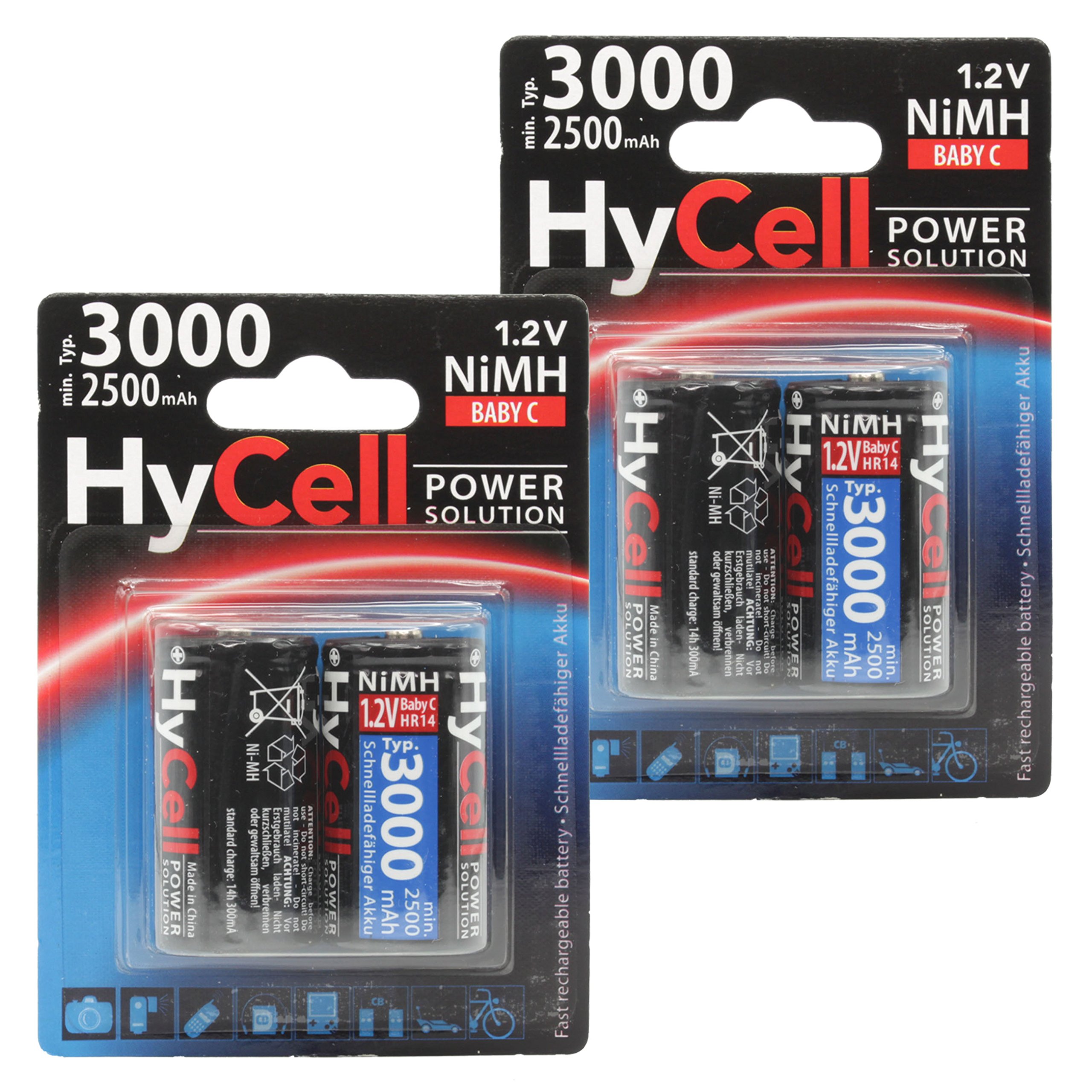 HyCell wiederaufladbar Akku Batterie Baby C Typ 3000mAh NiMH ohne Memory-Effekt 4er Pack Photo Fotoakku Digitalkamera Spielzeug-Akku