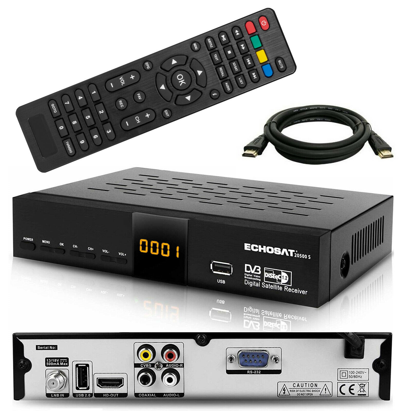 HD SAT Receiver Echosat Digital mit Audio Cinch USB HDMI Full HDTV ...