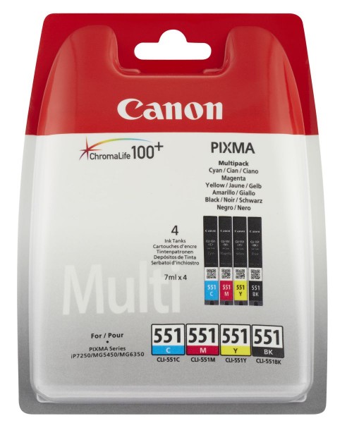 Canon CLI-551 Druckerpatronen Patronen Multipack - Schwarz + CMY je 7ml PIXMA Drucker Original