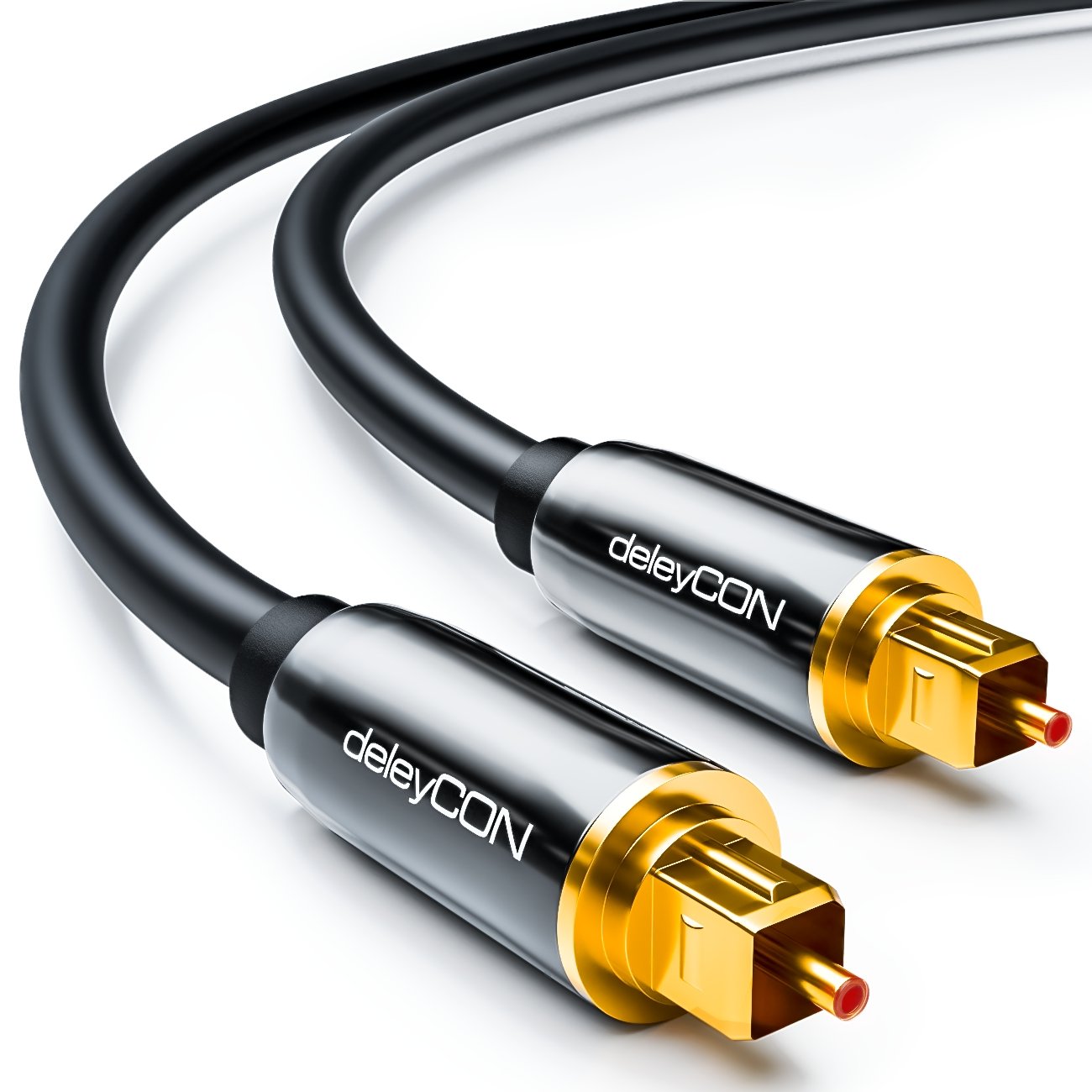 deleyCON Optisches Digital Audio Kabel - S/PDIF - 2x Toslink Stecker 0,5m - LWL Lichtwellenleiter Kabel - Metallstecker - 5mm - flexibel - Schwarz