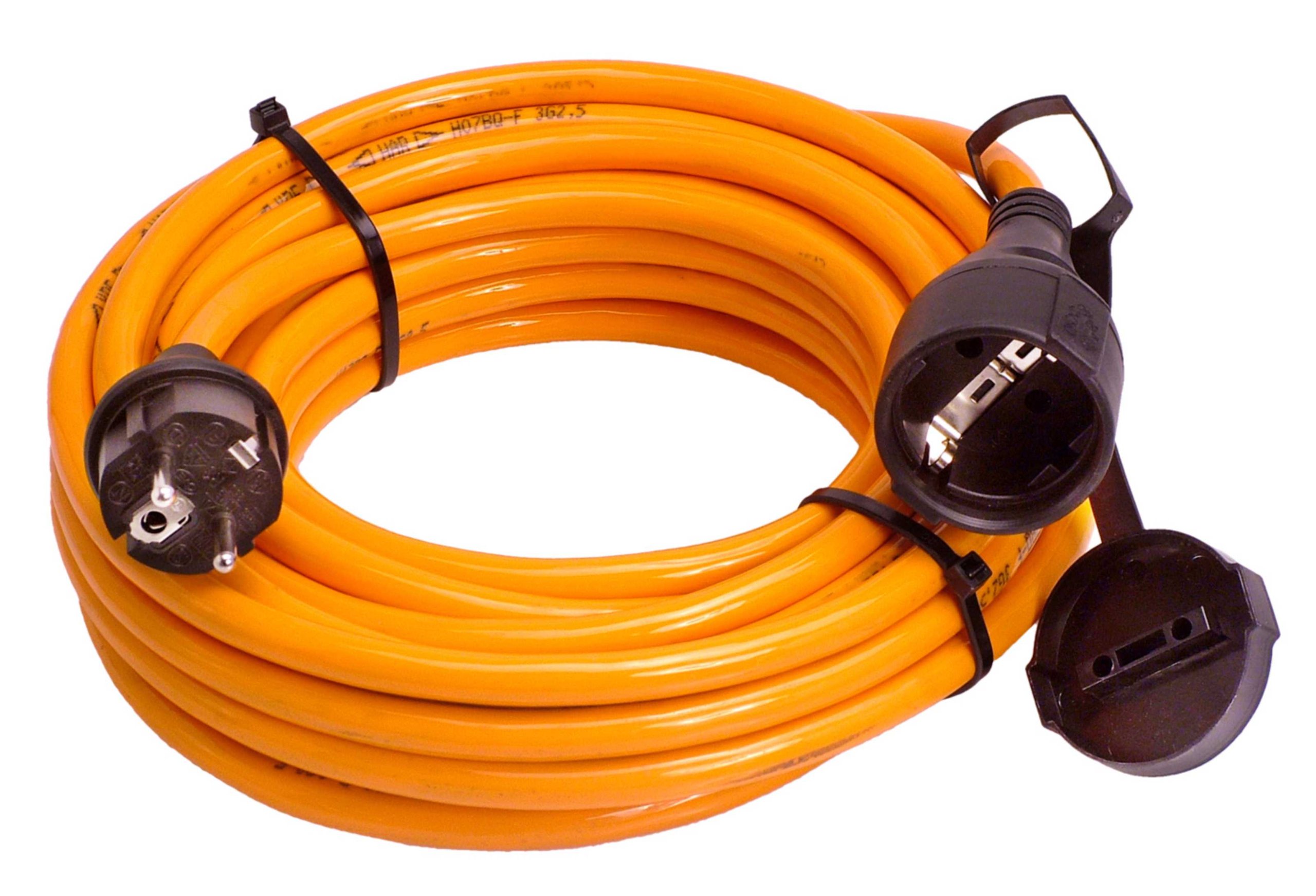 as - Schwabe Baustellen-Panzerleitung – 50 m extrem-robustes Panzer-Kabel, Schutzkontakt-Stecker & Steckdose inkl. Schutzkappe – 230 V - 16 A Verlängerungskabel – IP44 – Made in EU – Orange I 59150