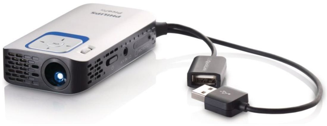 Philips Picopix Ppx2340 Mini-Beamer, DMD/DLP, nHD (640 x 360), Kontrast 1500:1, 40 ANSI-Lumen, Bildverhältnis 16:9, grau